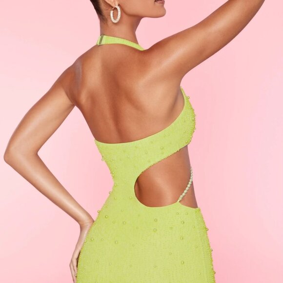NWT! Oh Polly Size 2 Halter Neck Cut Out Mini Dress in Lime - Picture 2 of 8